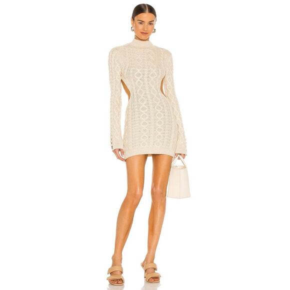 Danielle Guizio Dresses & Skirts - Danielle Guizio Womens Beige Open Back Wool Mini Dress